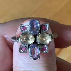 𝅺STERLING SILVER 925 CITRINE/RUBY/TANZANITE WOMAN RING SIZE US 8.5​